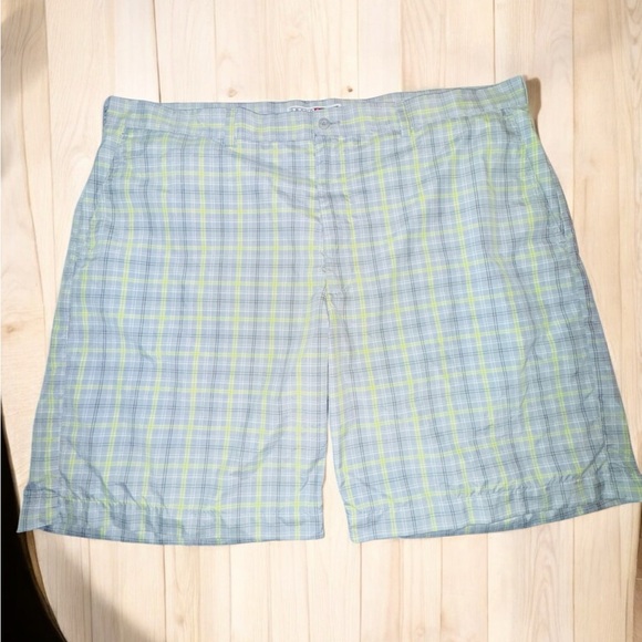 Mens Grand Slam Golf Shorts Size 42 Gray Green Plaid Flat Front Pockets EUC - Picture 1 of 5